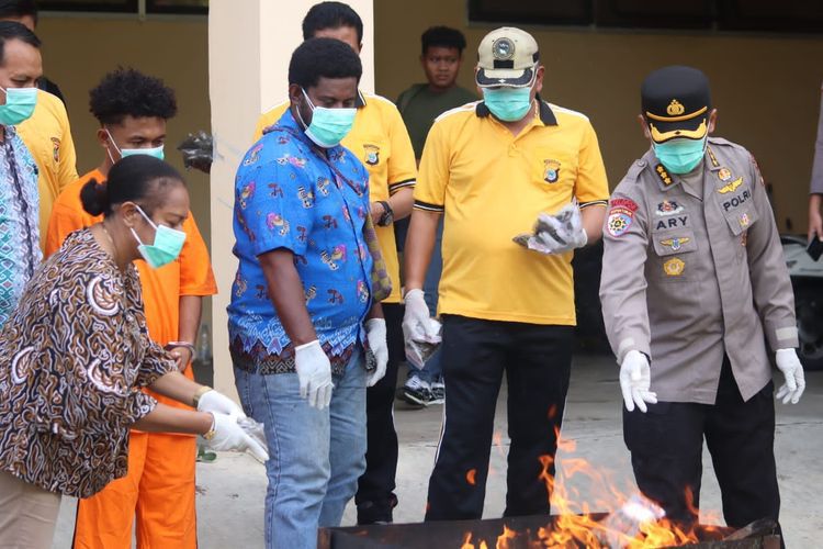 polda papua barat gelar pemusnahan barang bukti ganja 71704 1