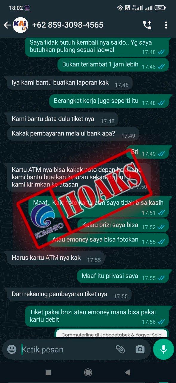 waspada penipuan akun whatsapp mengatasnamakan pt kai 55822