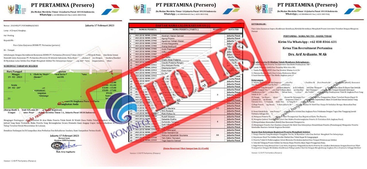 waspada penipuan surat panggilan tes kerja calon karyawan mengatasnamakan pt pertamina 54755