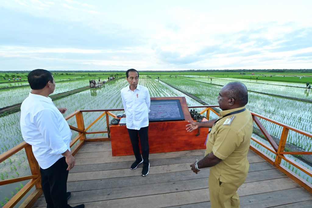 Presiden Jokowi dan Ibu Iriana Tinjau Simulasi Drone Tabur Pupuk di Papua Selatan 1024x683 1
