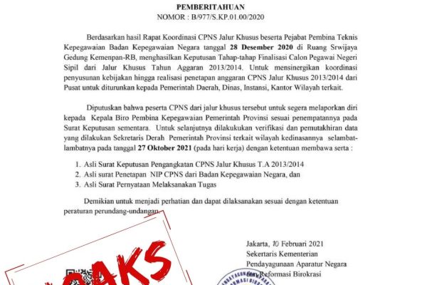 SURAT PENGANGKATAN CPNS PALSU