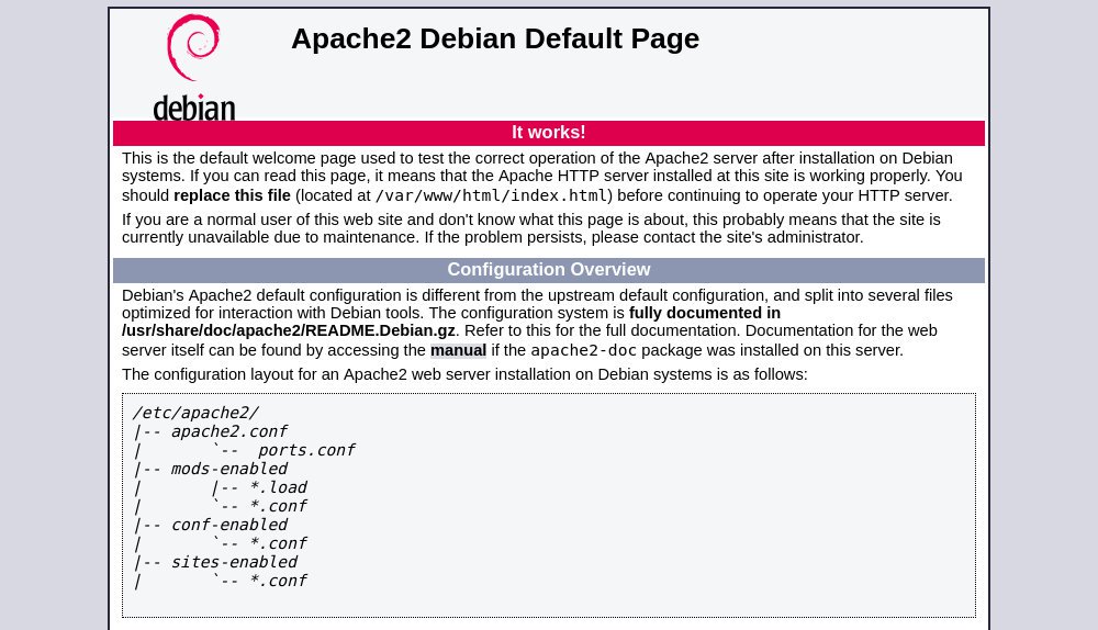 apache welcome page Debian linux