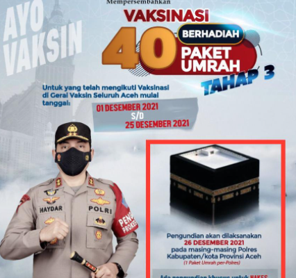 apresiasi masyarakat yang mendongkrak dan menyukseskan vaksinasi kapolda aceh kembali beri 40 paket umroh 22391