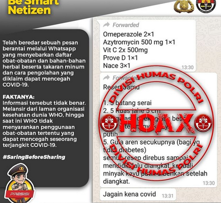 beredar pesan whatsapp yang menyebarkan daftar obat obatan dan bahan bahan herbal yang diklaim dapat mencegah covid 19 7642
