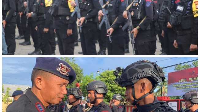 brimob polda sulsel sebar 127 personel di 4 polres jajaran dalam pengamanan pemilu 2024 70083