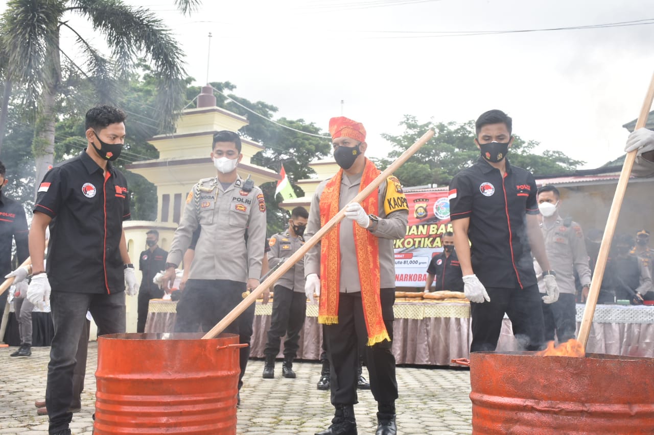 chief of jambi regional police leads the destruction of 80 kg of dried cannabis evidence 44361