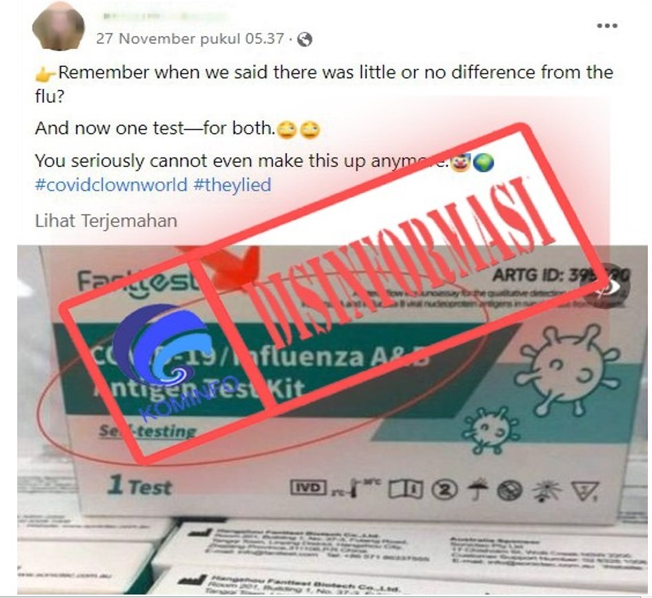 disinformasi gabungan alat uji covid 19 dan flu buktikan kedua penyakit tersebut sama 52422