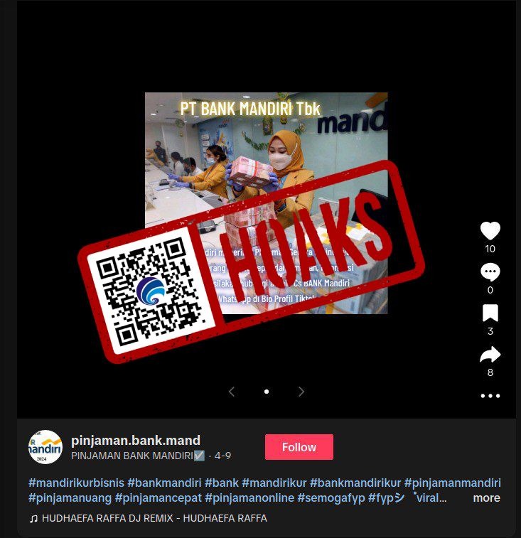 hoaks akun tiktok mengatasnamakan bank mandiri tawarkan pinjaman melalui whatsapp 73125