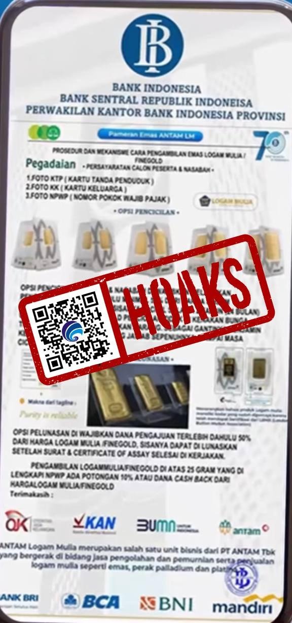 hoaks bank indonesia selenggarakan layanan cicilan logam mulia 73483