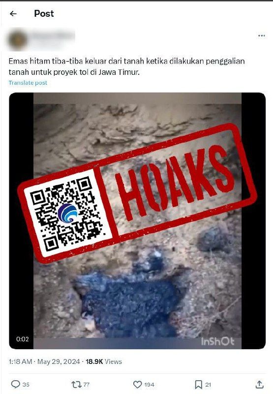 hoaks emas hitam keluar dari tanah saat penggalian proyek tol di jatim 75682