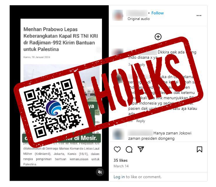 hoaks indonesia tak salurkan bantuan ke gaza melalui kapal 72583
