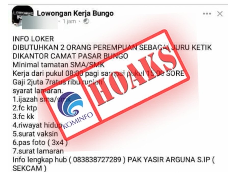 hoaks lowongan kerja juru ketik di kantor camat pasar muara bungo 60576