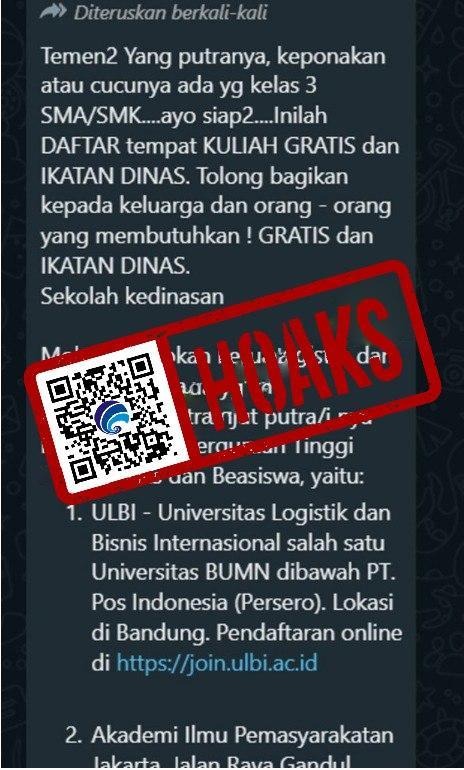 hoaks pendaftaran kuliah gratis ikatan dinas 72910