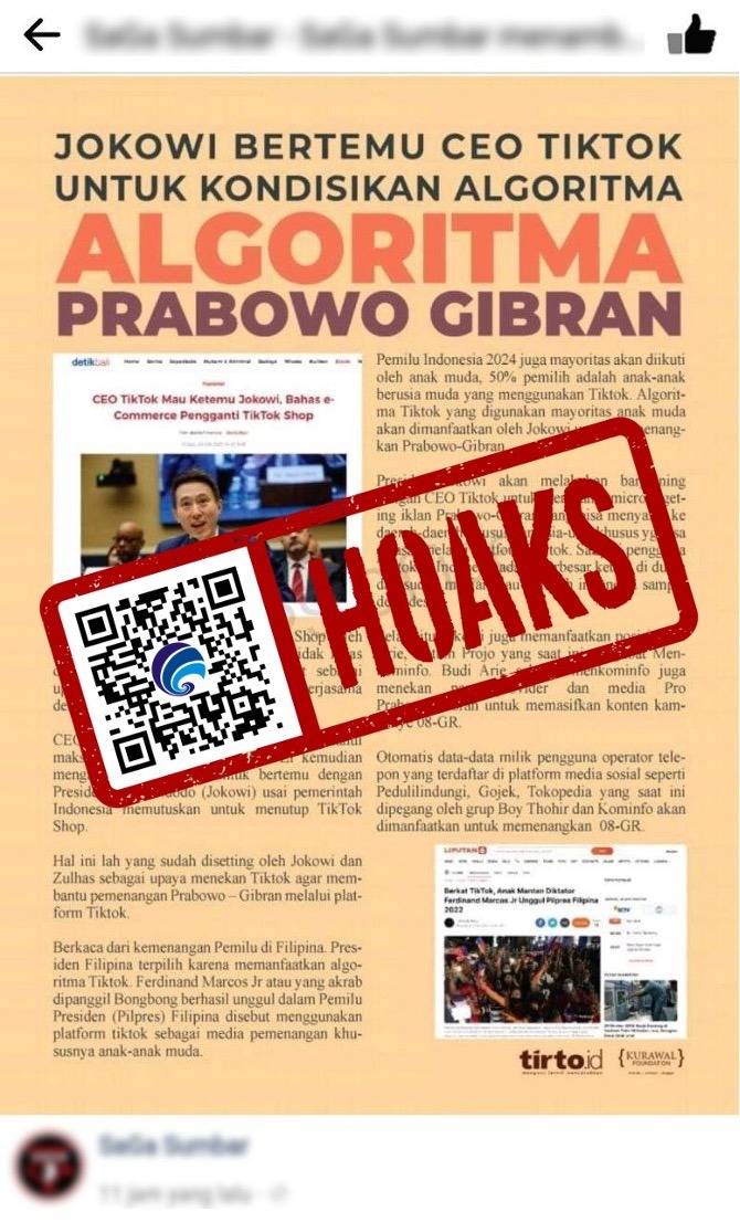 hoaks presiden ri jokowi bertemu ceo tiktok guna kondisikan algoritma prabowo gibran 66847