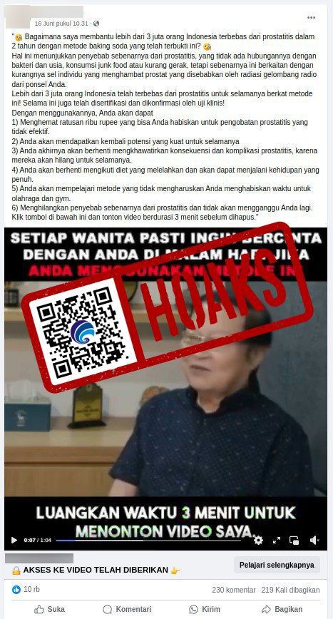 hoaks video penemuan obat sakit prostat menggunakan soda kue 76348
