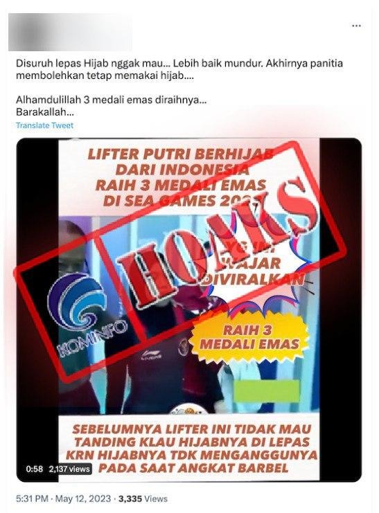 hoax atlet angkat besi putri indonesia dipaksa lepaskan hijab dalam ajang sea games 2023 58440