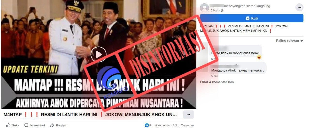 hoax presiden jokowi lantik ahok sebagai kepala badan otorita ikn 59640