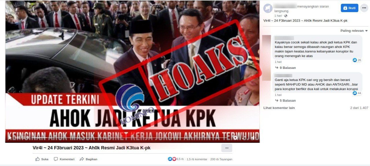informasi palsu ahok resmi menjabat ketua kpk pada 24 februari 2023 55073