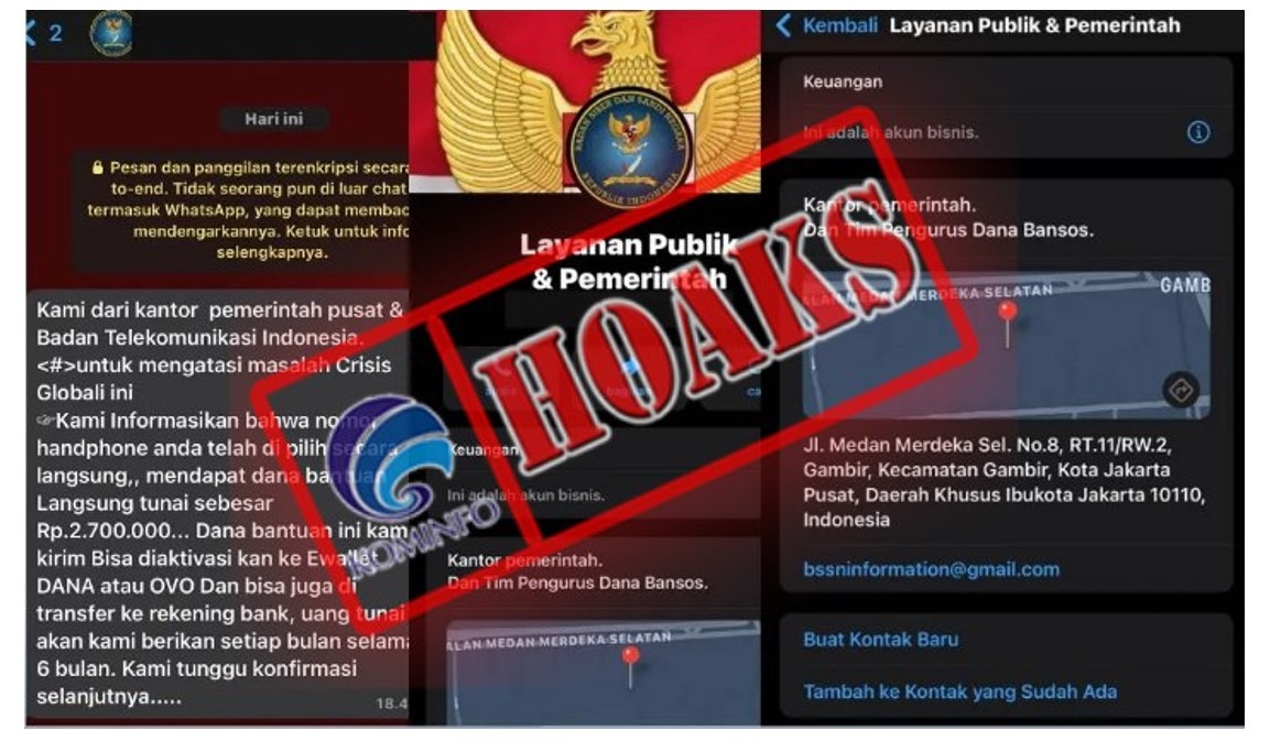informasi palsu dana bantuan tunai sebesar rp27 juta mengatasnamakan bssn 58458