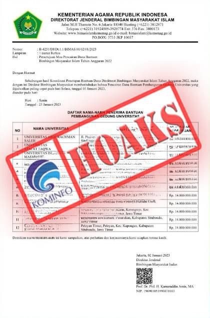 informasi palsu pencarian dana batuan pembangunan universitas dari kemenag 55093