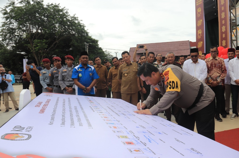 kapolda aceh bersama forkopimda deklarasikan kampanye pemilu damai 2024 67183