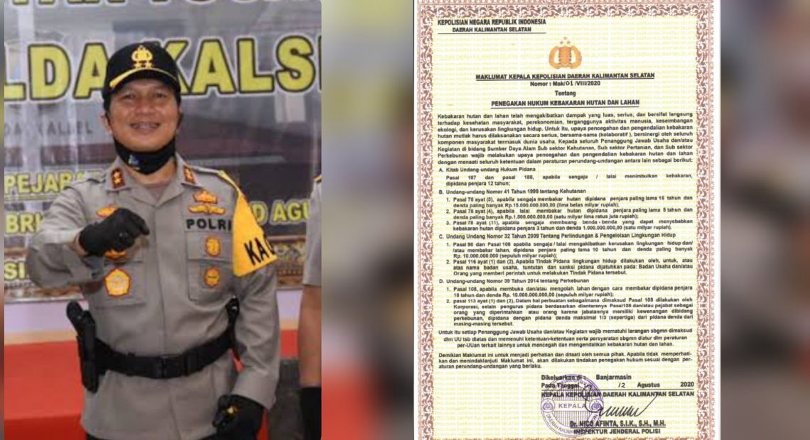 kapolda kalsel terbitkan maklumat tentang larangan melakukan pembakaran hutan dan lahan 35027