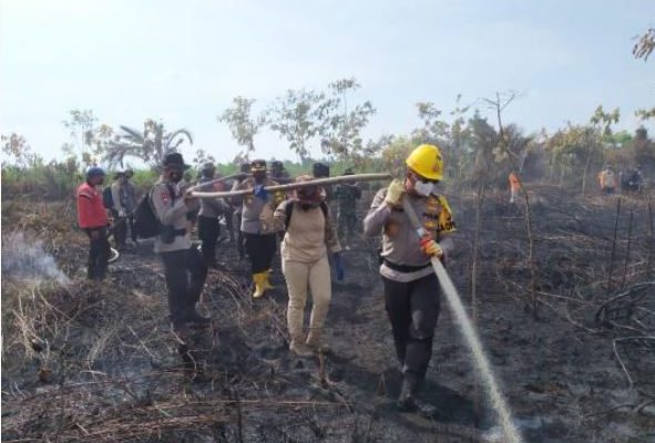 kapolda riau lakukan pemadaman karhutla di pulau merbau dan bengkalis 30748