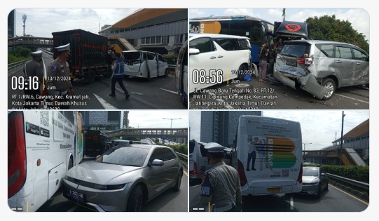 kecelakaan beruntun terjadi di tol dalam kota mengakibatkan empat mobil mengalami kerusakan 81879