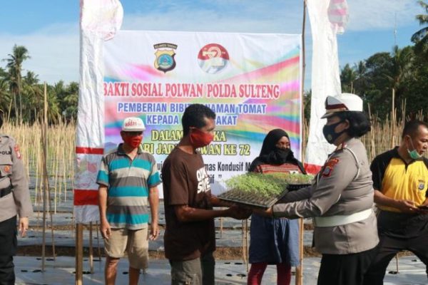 memperingati hari jadi ke 72 polwan polda sulteng berikan bibit ikan dan bibit tomat 11344