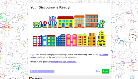 Cara Install dan Konfigurasi Discourse Forum di Ubuntu 18.04 Discourse is ready