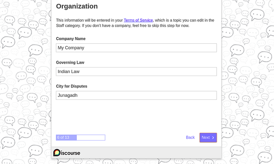Cara Install dan Konfigurasi Discourse Forum di Ubuntu 18.04 Organization settings
