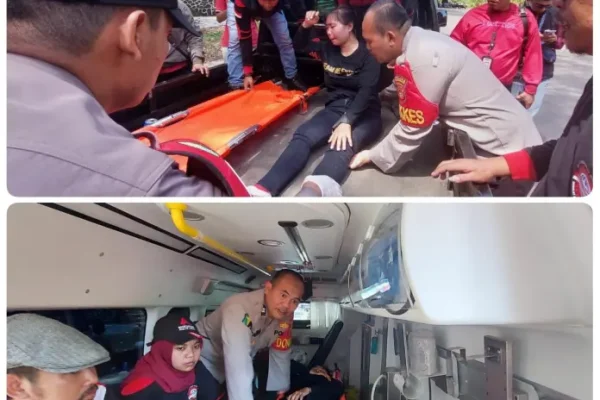 polisi bantu buruh yang alami insiden kecelakaan saat akan demo 48897