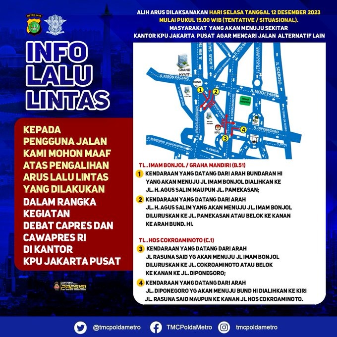 polisi siapkan rekayasa lalu lintas jelang debat capres cawapres di kpu 67490