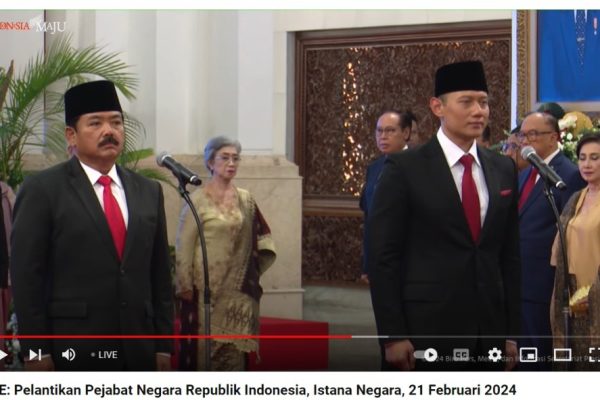presiden jokowi lantik ahy jadi menteri atr bpn dan hadi tjahjanto sebagai menko polhukam 70449