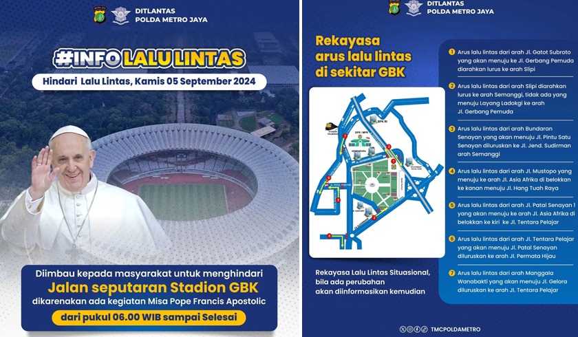 warga jabodetabek wajib catat jalur rekayasa lalu lintas saat misa paus fransiskus di gbk 78334