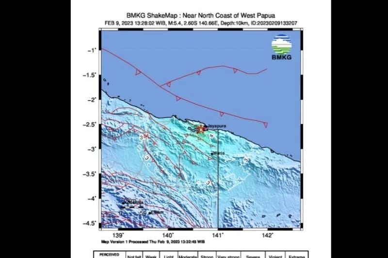 wilayah papua dan sekitarnya kembali diguncang gempa dengan kekuatan 54 magnitudo 54331